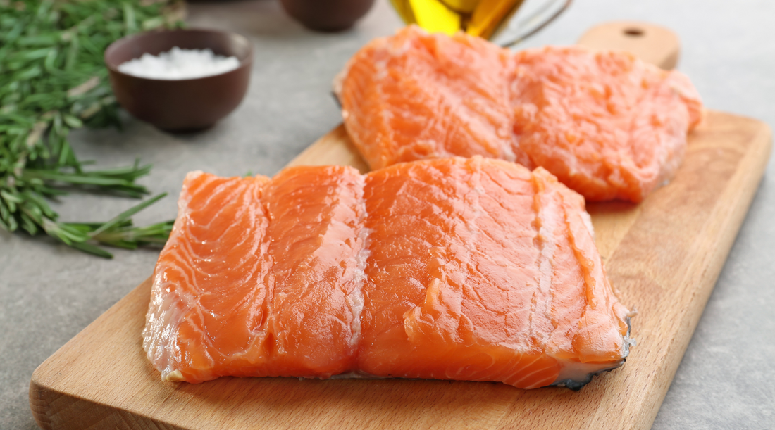 salmon jumping through water