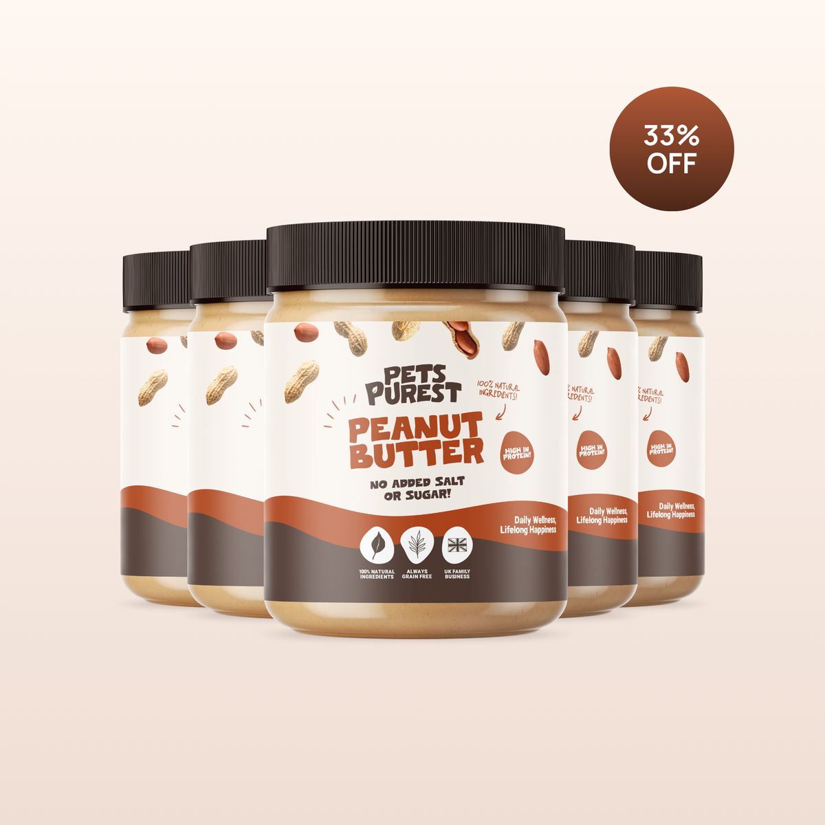 Natural Peanut Butter for Dogs 340g | 5 Jar Bundle