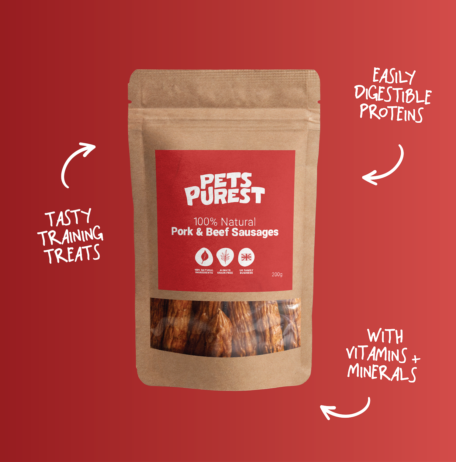 100 Natural Pork Beef Sausages 200g