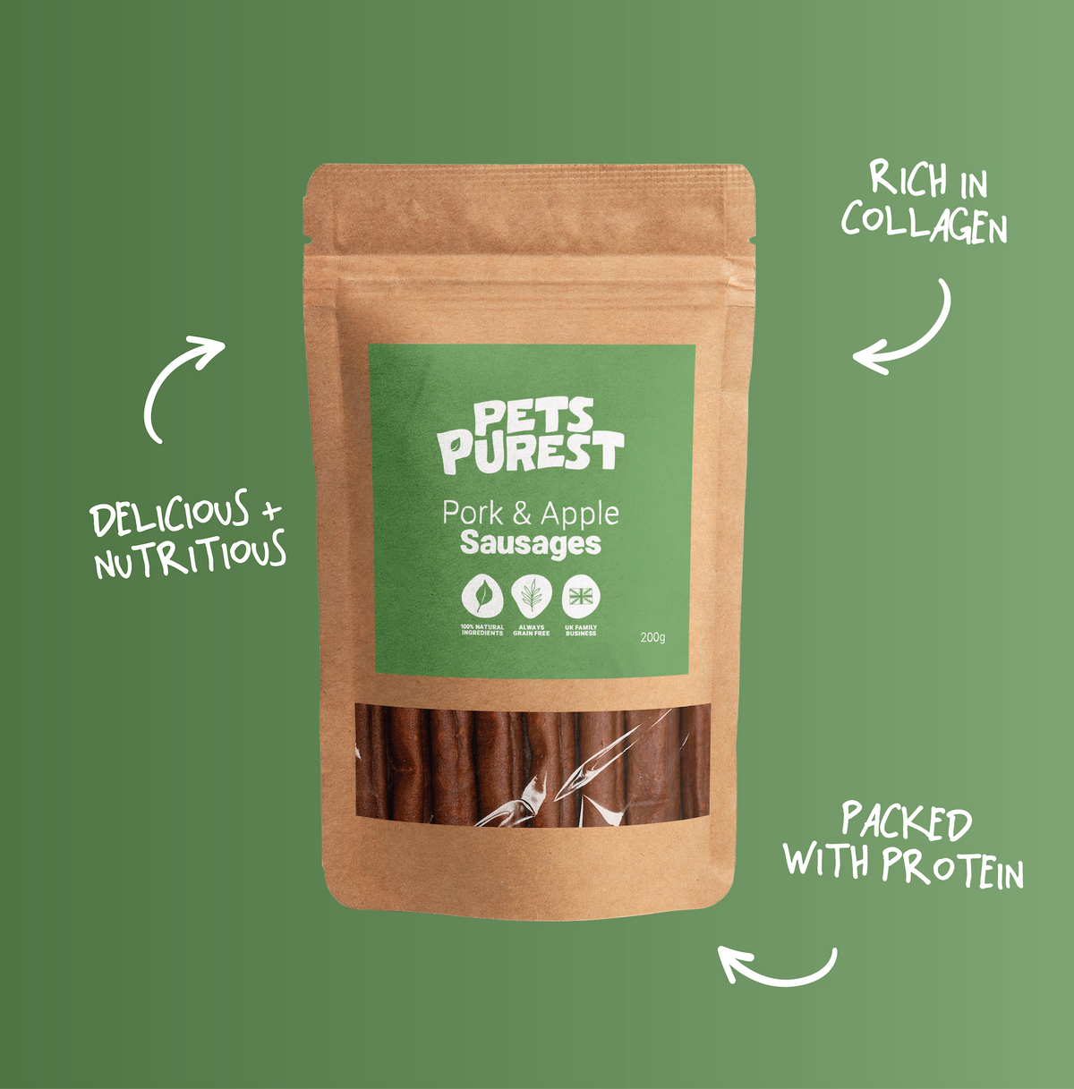 Pork & Apple Sausages for Dogs | 200g