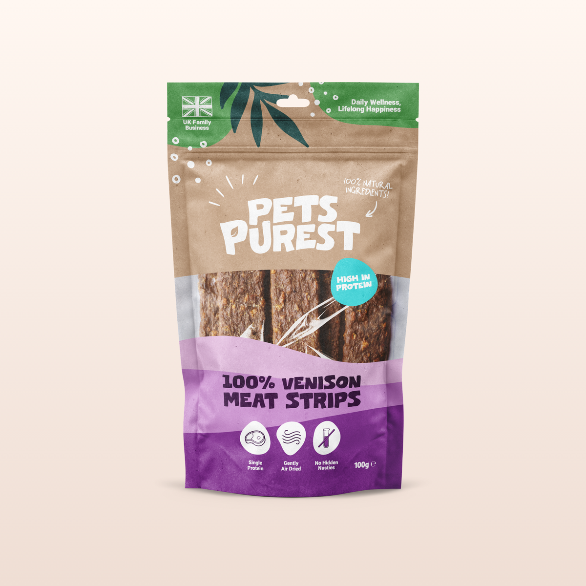 100% Natural Venison Meat Strips for Dogs | 100g