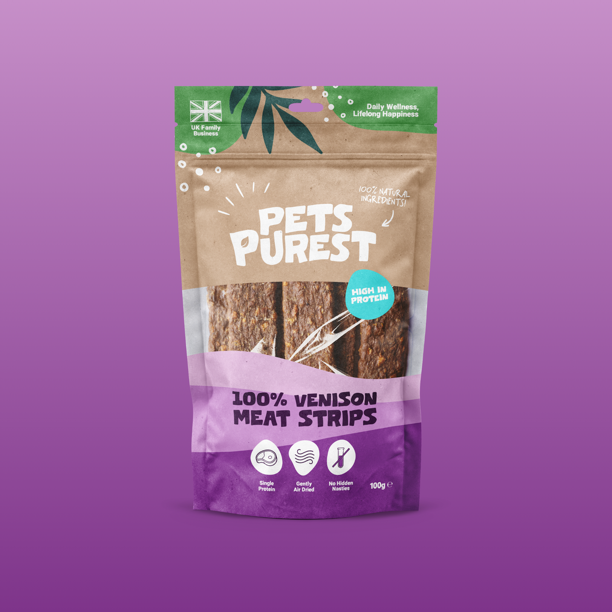 100% Natural Venison Meat Strips for Dogs | 100g