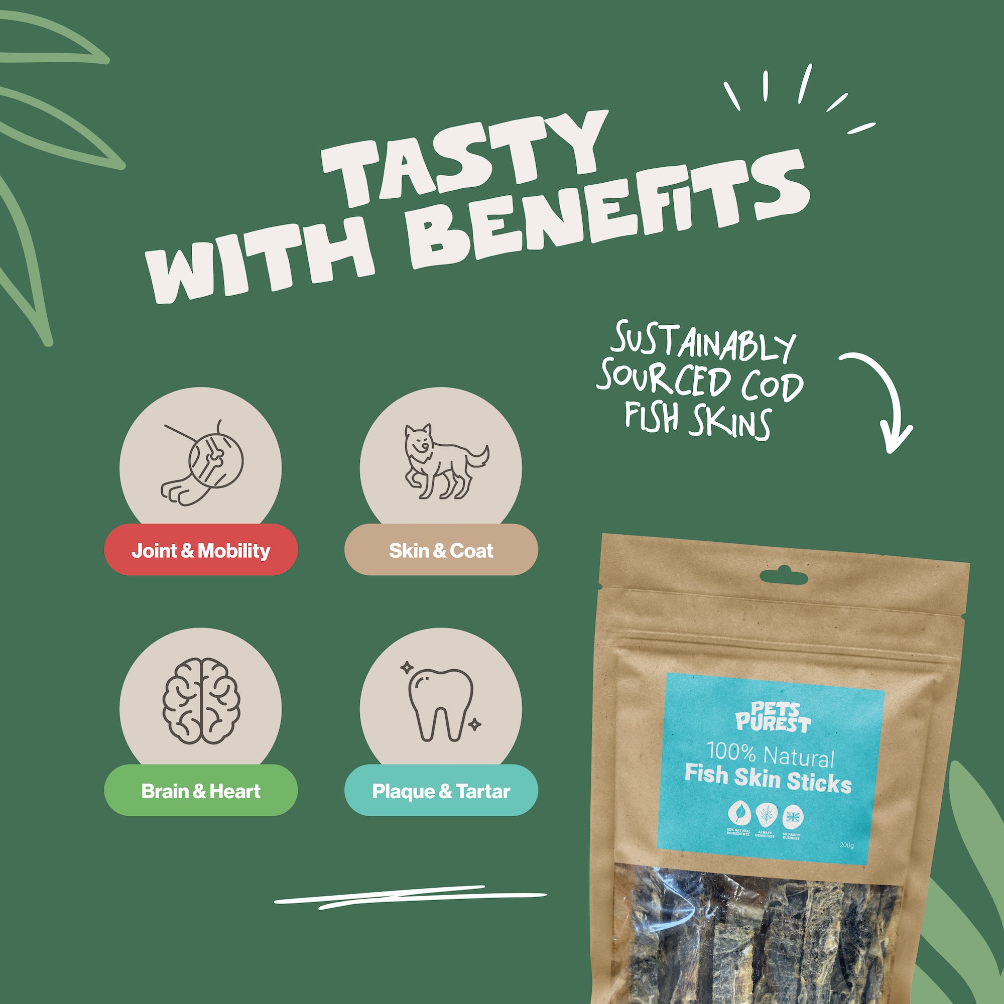 Fish Skin Sticks 200g for Dogs | 100% Cod Skins | Pets Purest